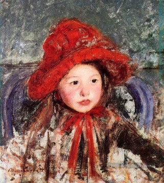 enfants tableaux - Petite fille dans un grand chapeau rouge mères des enfants Mary Cassatt